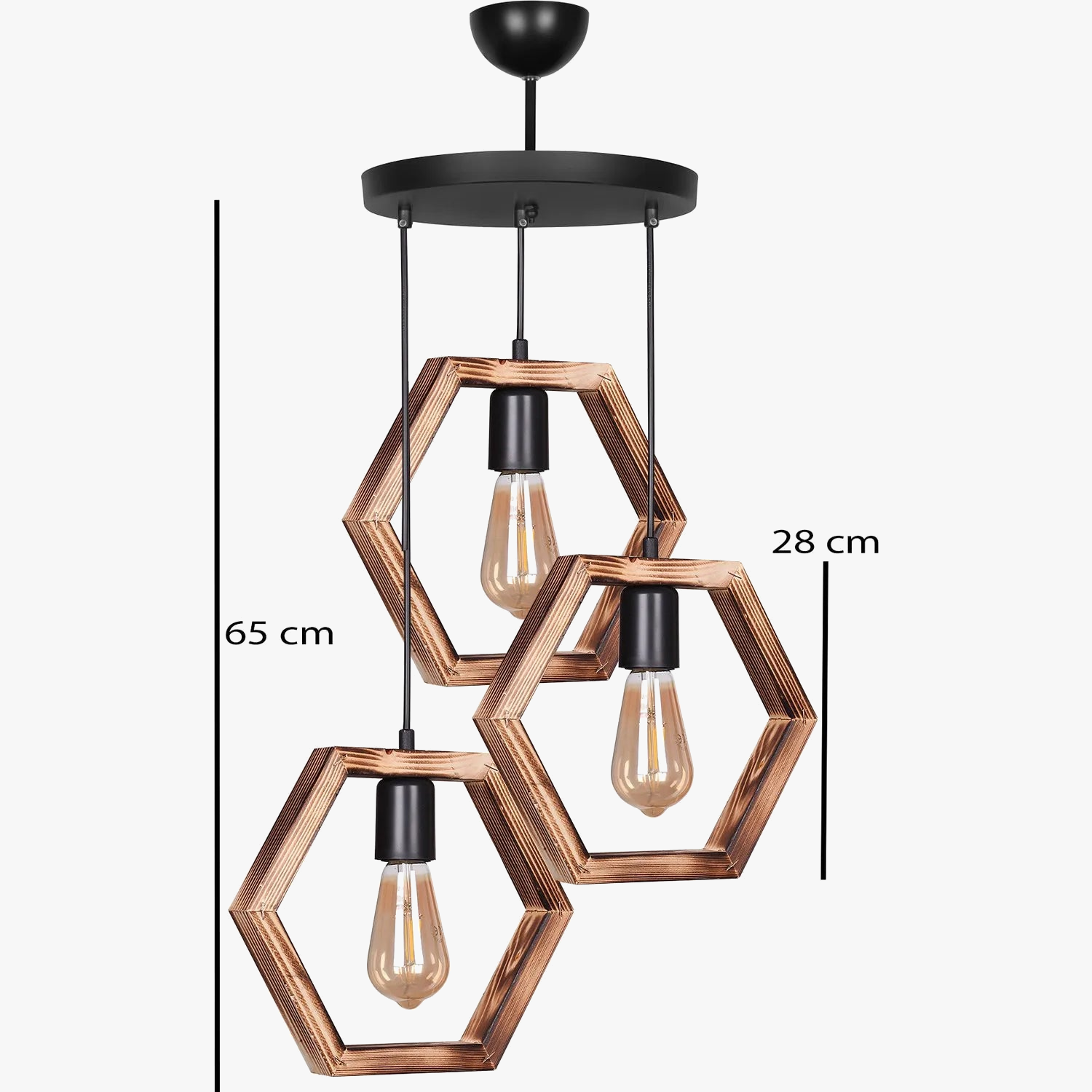 Lustre en bois suspension cadre hexagonal chaîne de corde éclairage décoratif modèle rétro rustique élégant Design authentique plafonnier