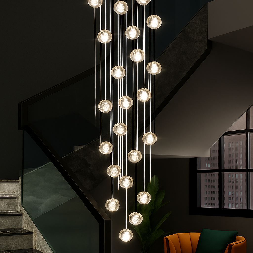 lustre en cristal design luxe pour éclairage moderne escalier colimaçon - vue 4 sur 15
