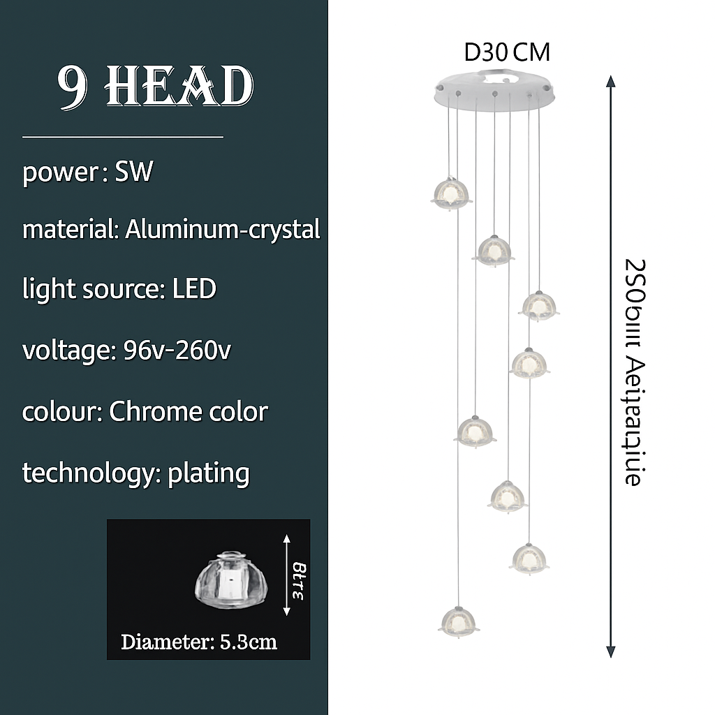 lustre en cristal design luxueux pour escalier colimaçon moderne - vue 15 sur 16