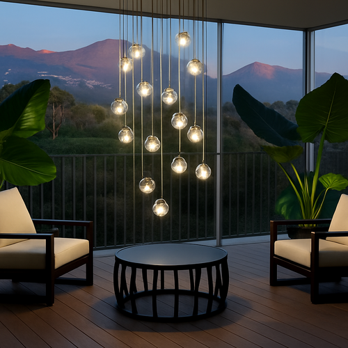 lustre en cristal design luxueux pour escalier colimaçon moderne - vue 5 sur 16