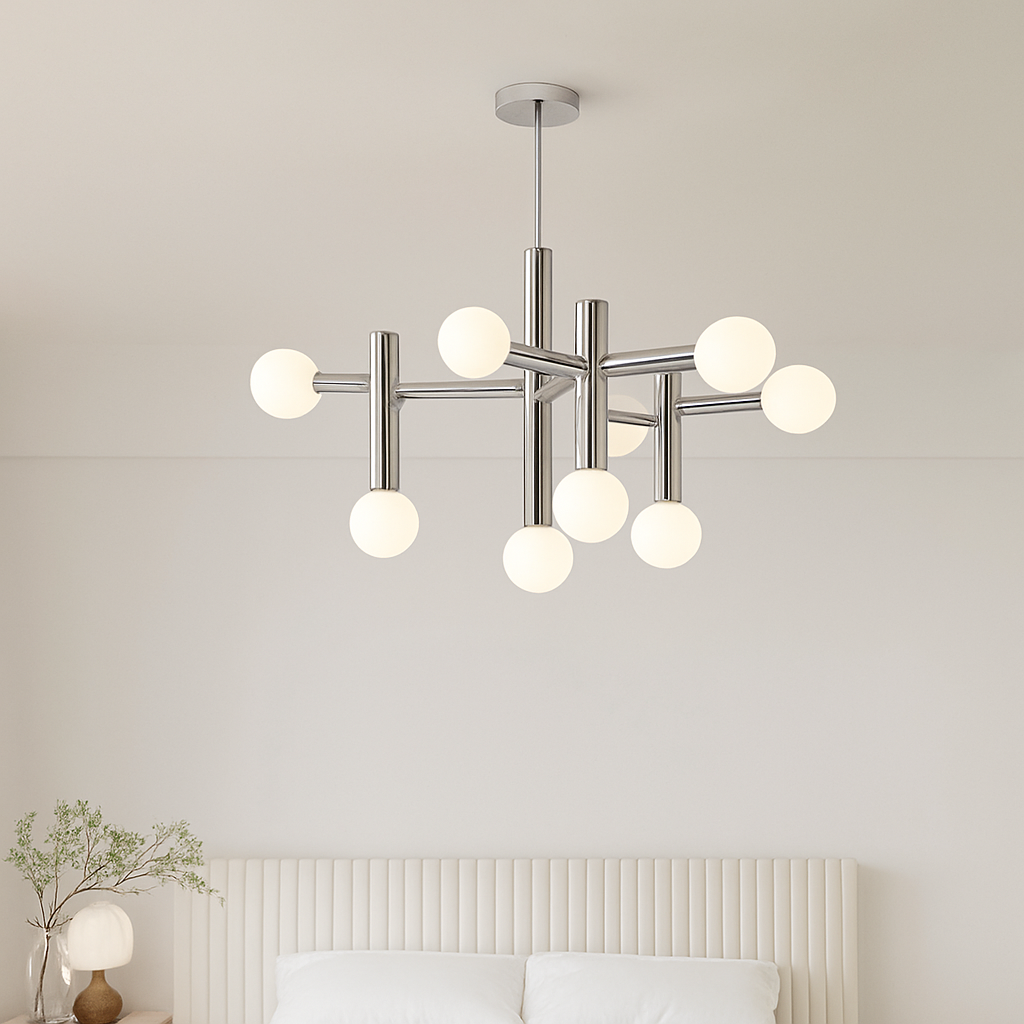 lustre en métal chrome style designer art décor - vue 3 sur 7