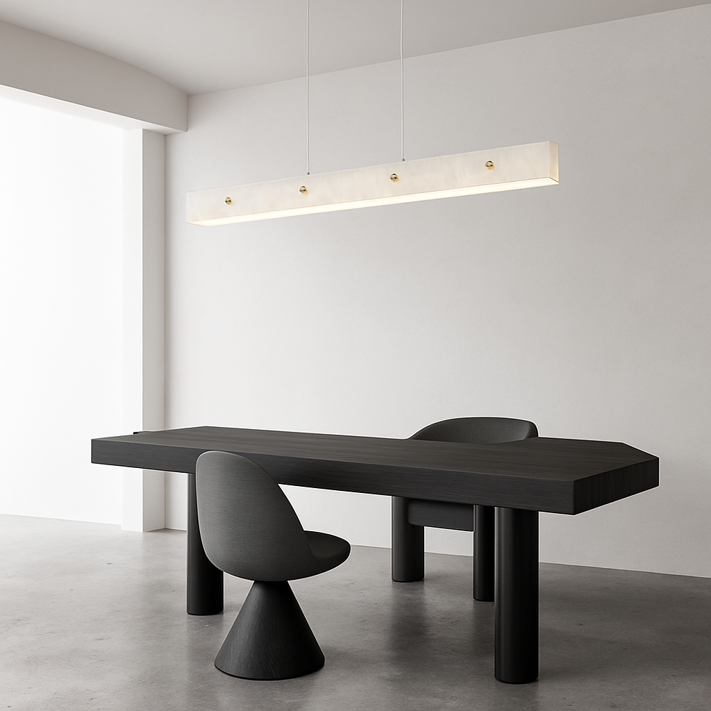 lustre en marbre et acier inoxydable à led dimmable - vue 3 sur 10