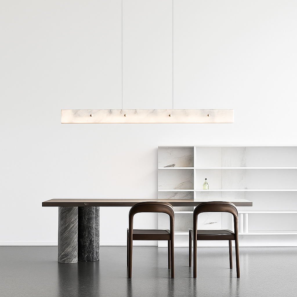 lustre en marbre et acier inoxydable à led dimmable - vue 4 sur 10