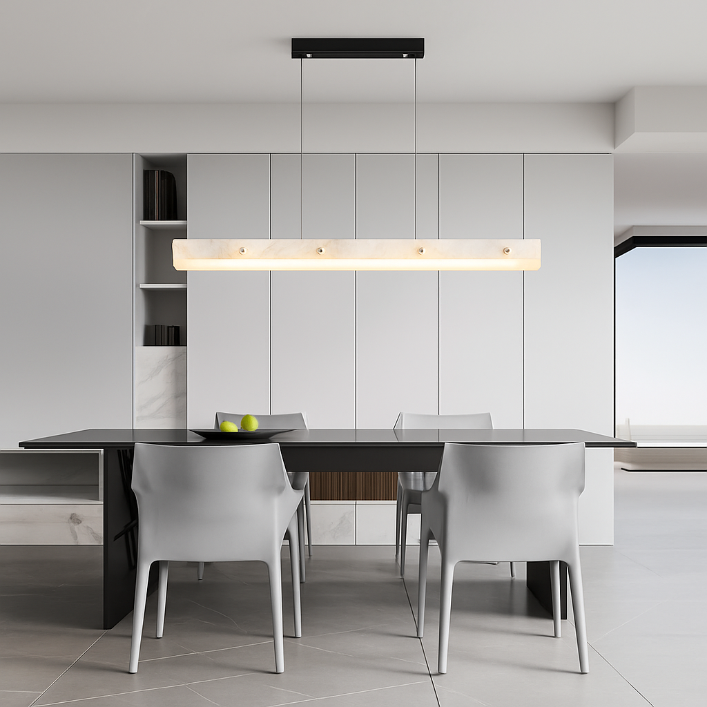 lustre en marbre et acier inoxydable à led dimmable - vue 5 sur 10