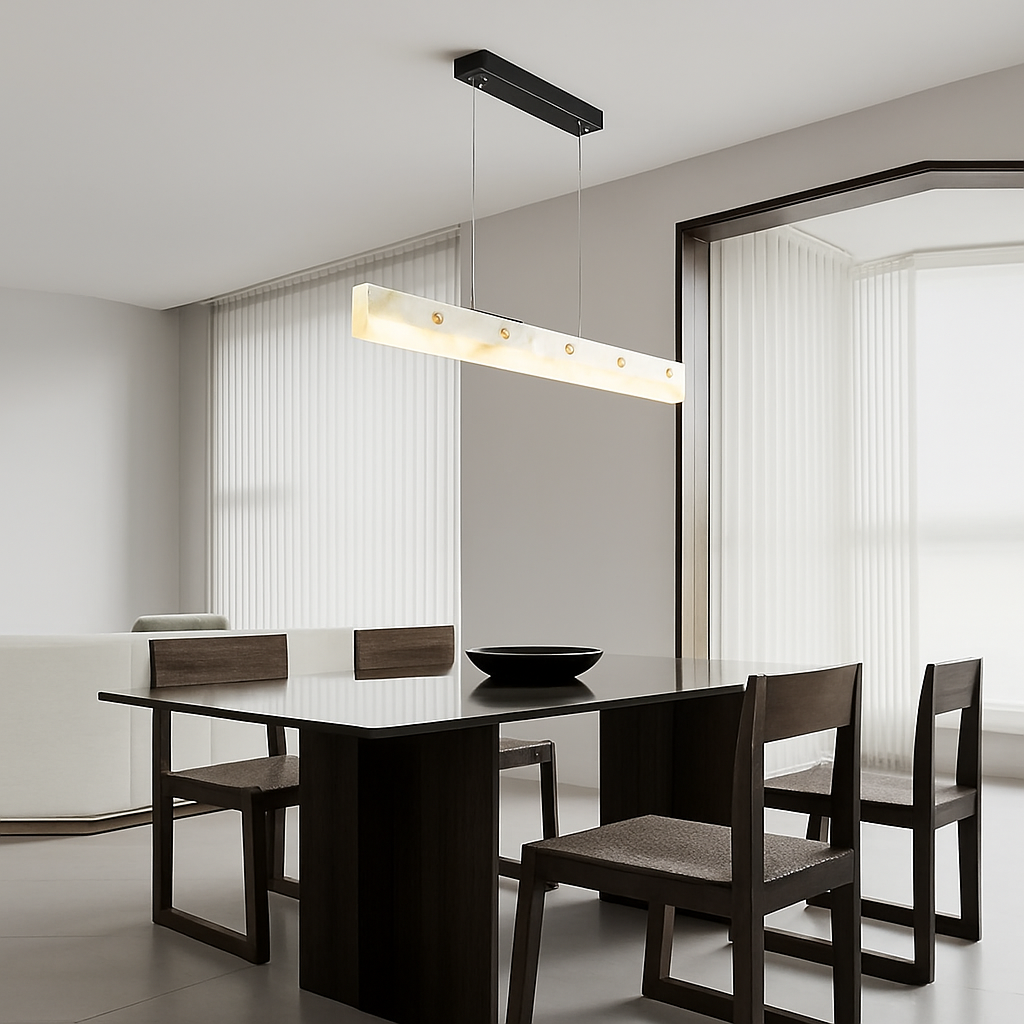 lustre en marbre et acier inoxydable à led dimmable - vue 6 sur 10