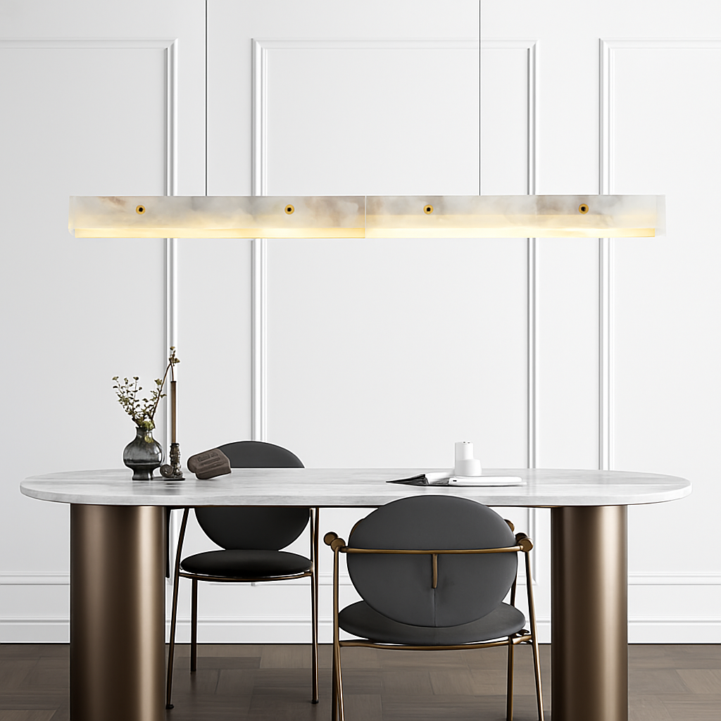 lustre en marbre et acier inoxydable à led dimmable - vue 8 sur 10