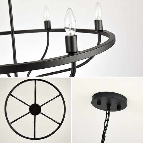 Lustre industriel rétro en fer à 6 têtes