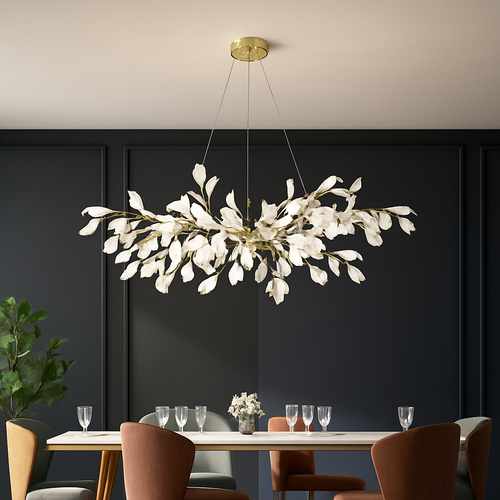 lustre led de luxe moderne en céramique motif ginkgo art villa - vue 3 sur 16