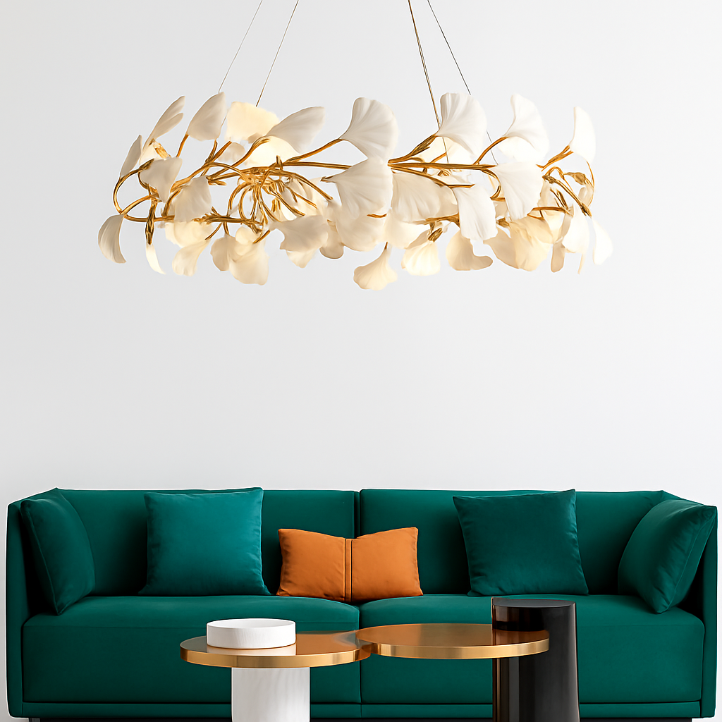 lustre led de luxe moderne en céramique motif ginkgo art villa - vue 3 sur 16