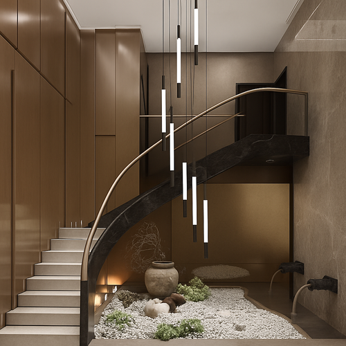 lustre led ligne longue moderne suspension villa luxe éclairage - vue 2 sur 24