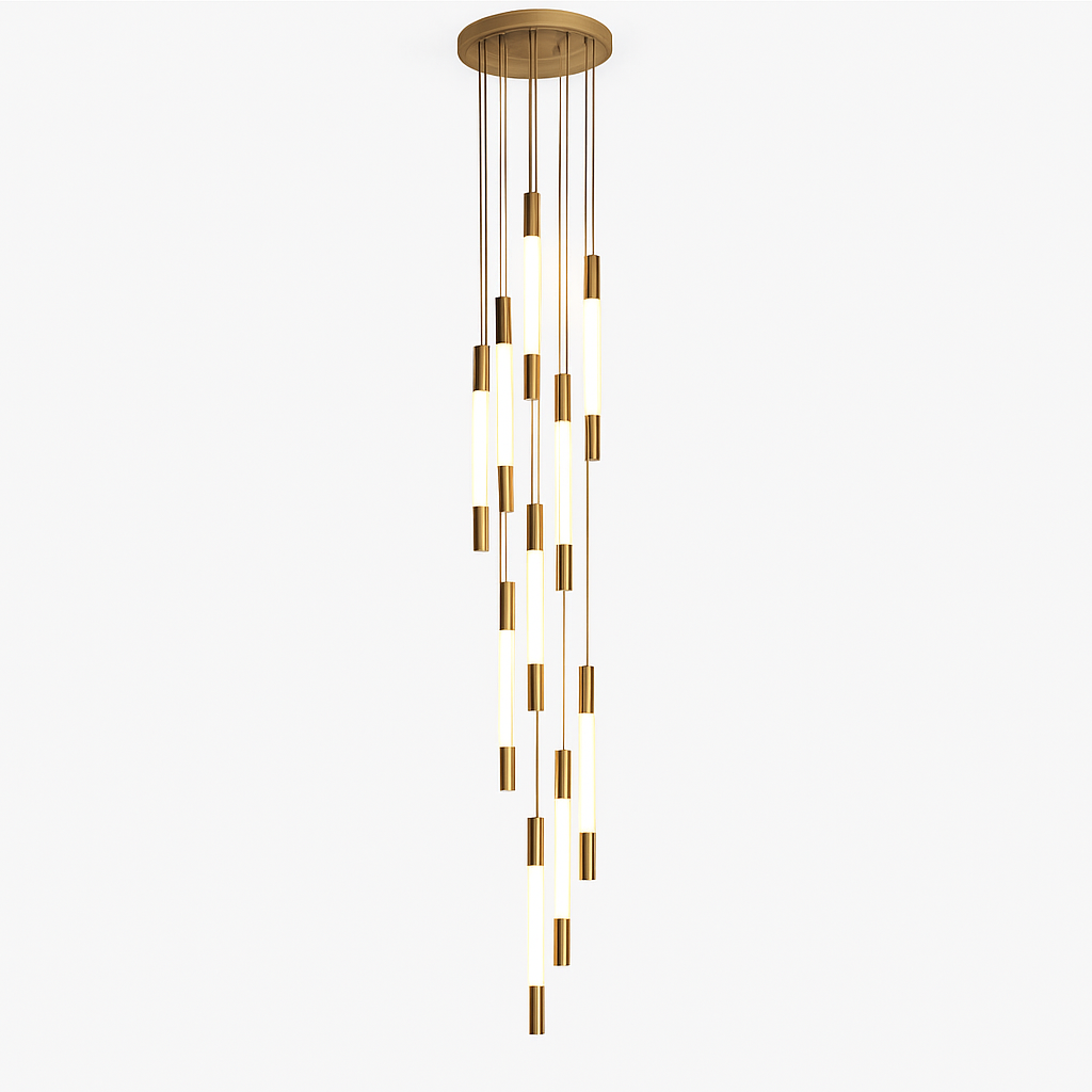 lustre led ligne longue moderne suspension villa luxe éclairage - vue 3 sur 24