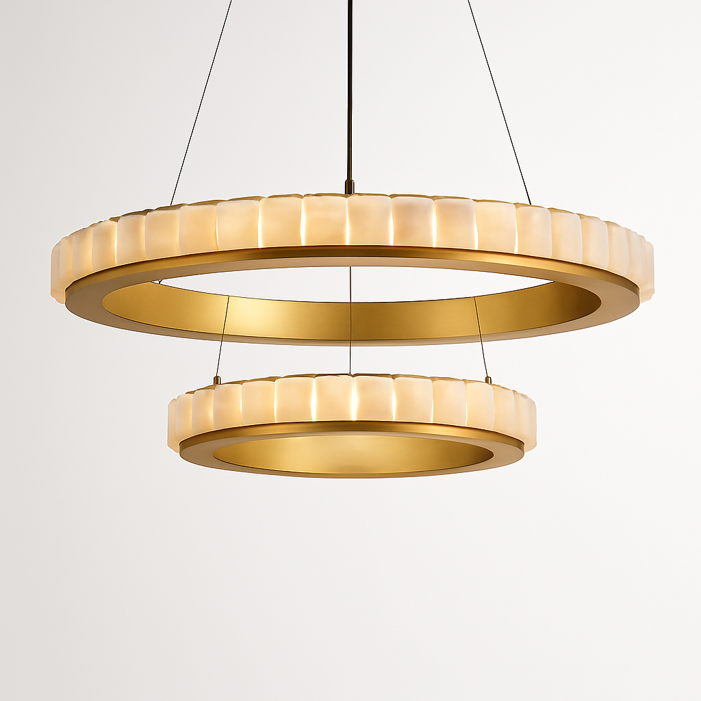 Lustre LED marbre acier inoxydable or noir rond - vue 7 sur 17