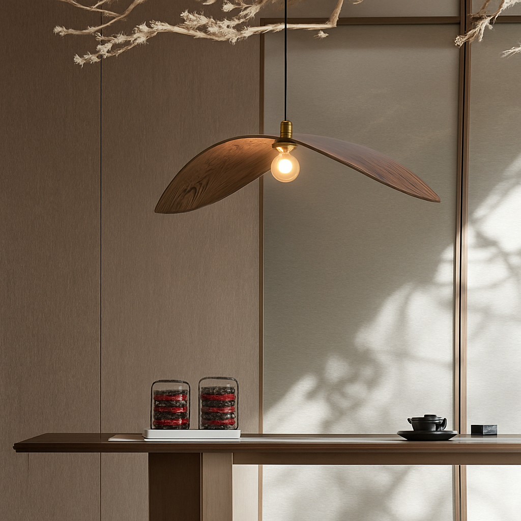 lustre à led wabi sabi en bois pour décoration intérieure - vue 3 sur 11