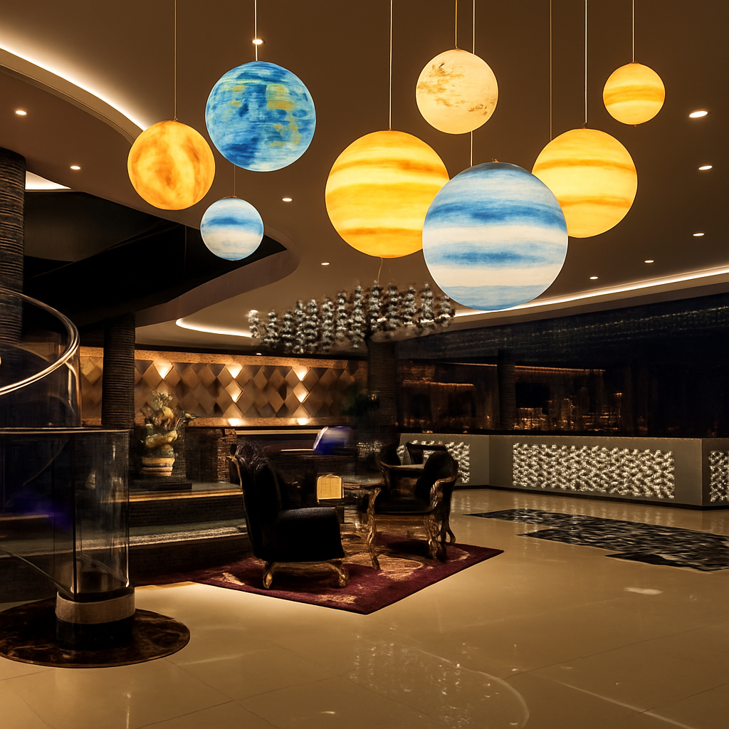 lustre moderne acrylique en forme de planète et lune - vue 3 sur 15