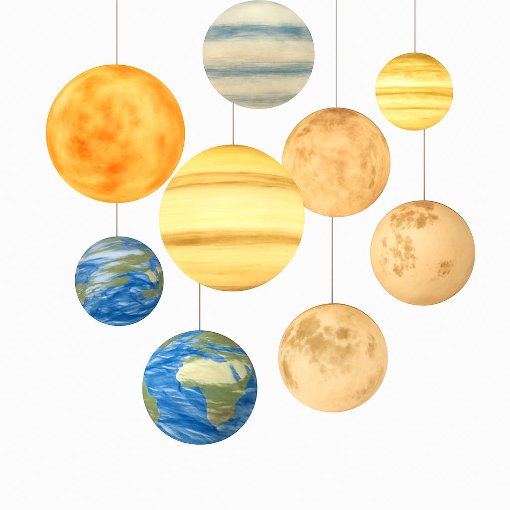 lustre moderne acrylique en forme de planète et lune - vue 4 sur 15