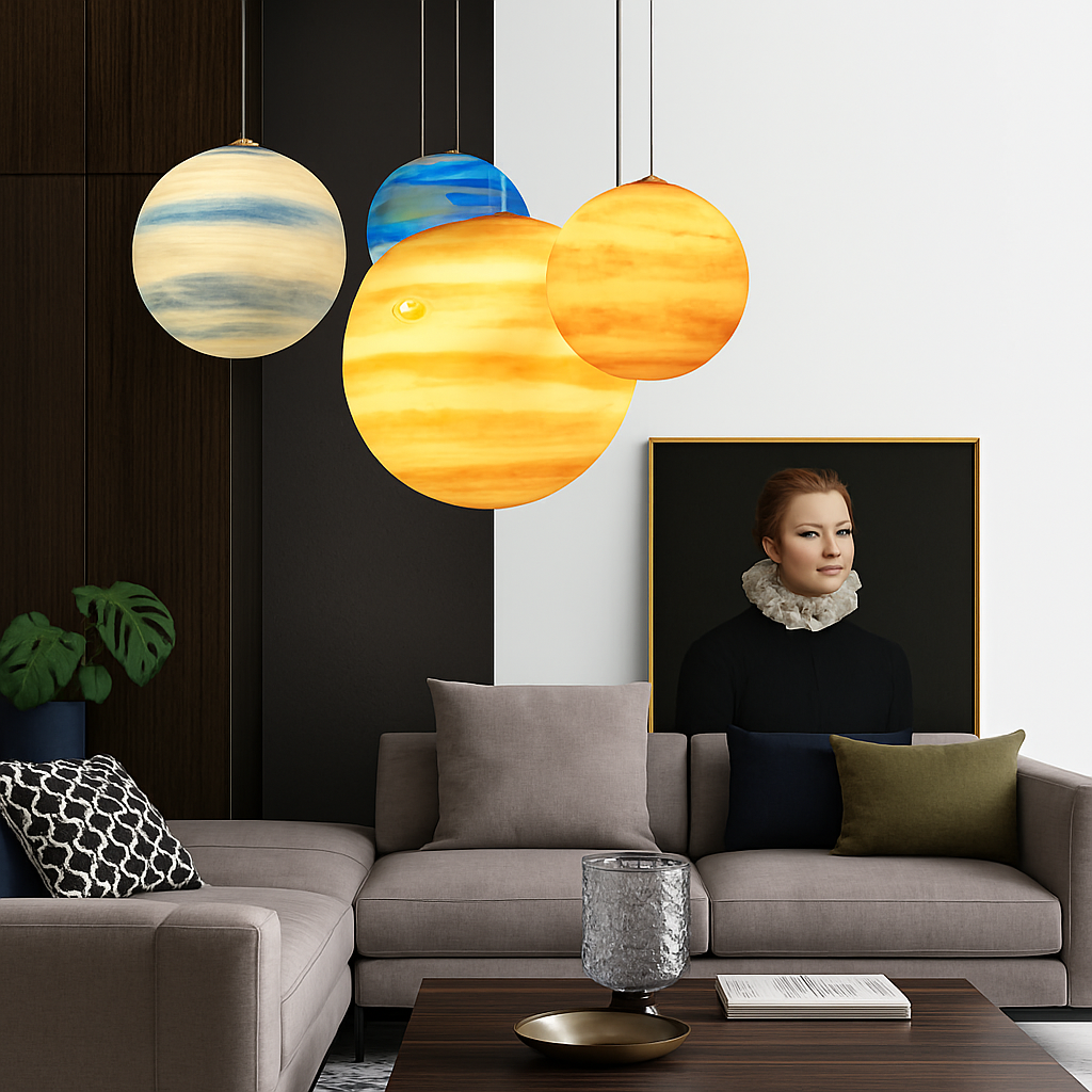 lustre moderne acrylique en forme de planète et lune - vue 5 sur 15
