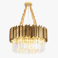 lustre moderne en cristal doré avec lampe led ronde
