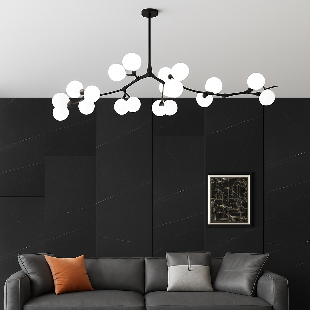 lustre moderne en verre avec branches led suspendues - vue 6 sur 12