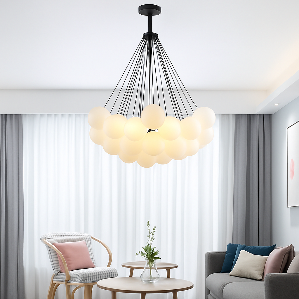 lustre moderne en verre dépoli avec suspension - vue 3 sur 10