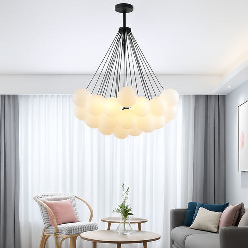 lustre moderne en verre dépoli avec suspension - vue 3 sur 10