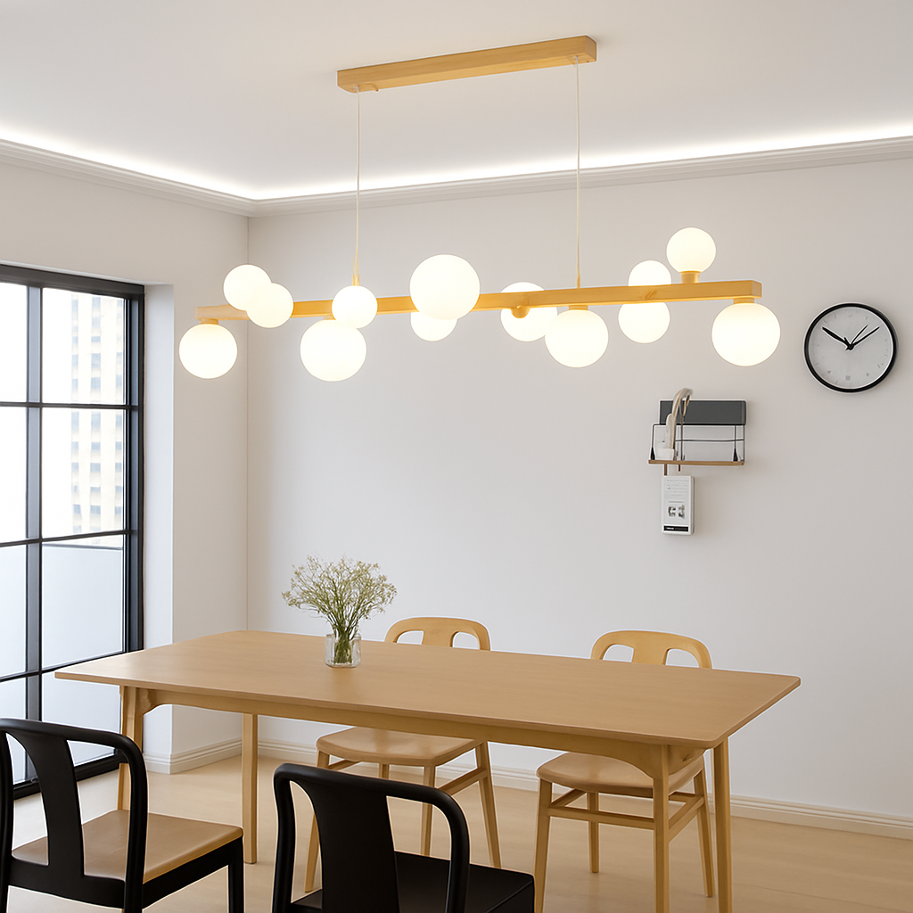 lustre moderne à led imitation fer et bois décoratif - vue 3 sur 11