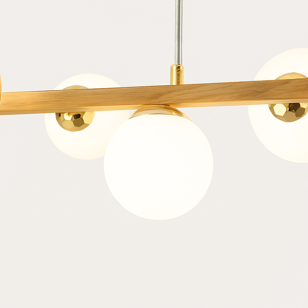 lustre moderne à led imitation fer et bois décoratif - vue 5 sur 11
