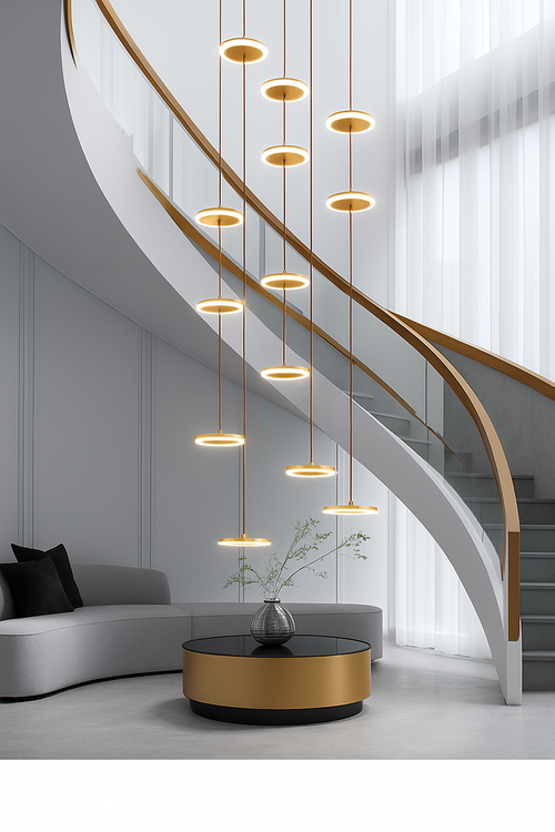 lustre moderne à led pour escalier design et élégant - vue 6 sur 13
