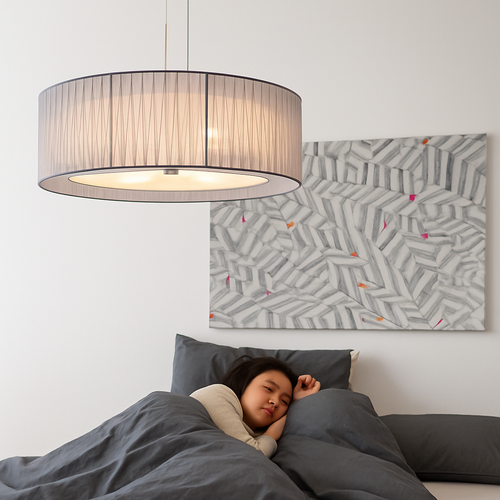 lustre moderne nordique en fer avec abat-jour en gaze - vue 2 sur 5