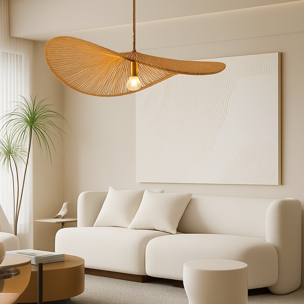 lustre nordique en paille pour décoration moderne intérieure - vue 4 sur 9
