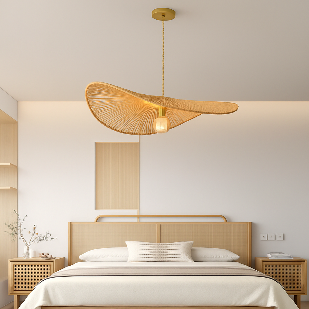 lustre nordique en paille pour décoration moderne intérieure - vue 5 sur 9