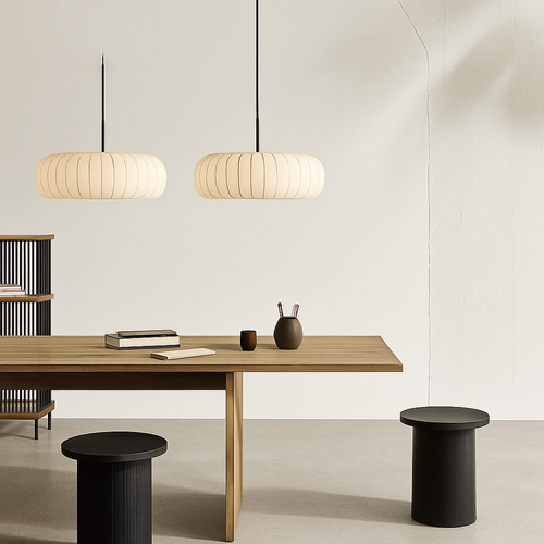 lustre nordique simple wabi sabi en soie led loft - vue 2 sur 10