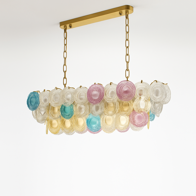 lustre postmoderne en fer et verre coloré design élégant pour éclairage intérieur