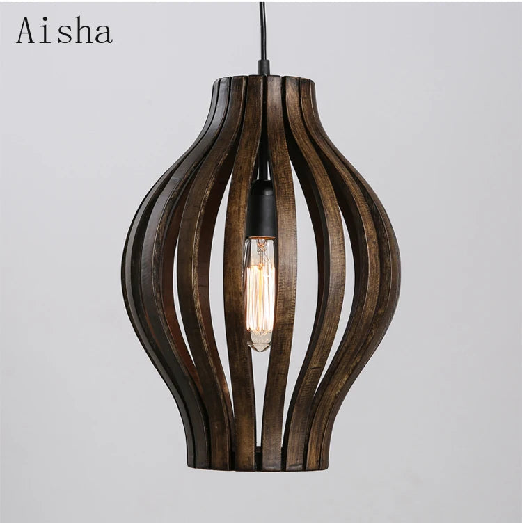 lustre rétro en bois style sud-est asiatique pour décoration intérieure