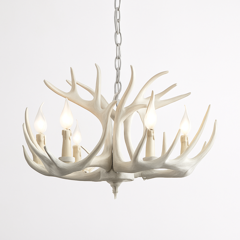 lustre Rétro résine bois salon Restaurant Bar 4/6/9 bras marron blanc E14 corne de cerf lumières décoration de la maison - vue 12 sur 18
