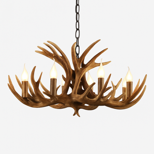 lustre Rétro résine bois salon Restaurant Bar 4/6/9 bras marron blanc E14 corne de cerf lumières décoration de la maison - vue 16 sur 18