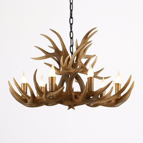 lustre Rétro résine bois salon Restaurant Bar 4/6/9 bras marron blanc E14 corne de cerf lumières décoration de la maison - vue 17 sur 18
