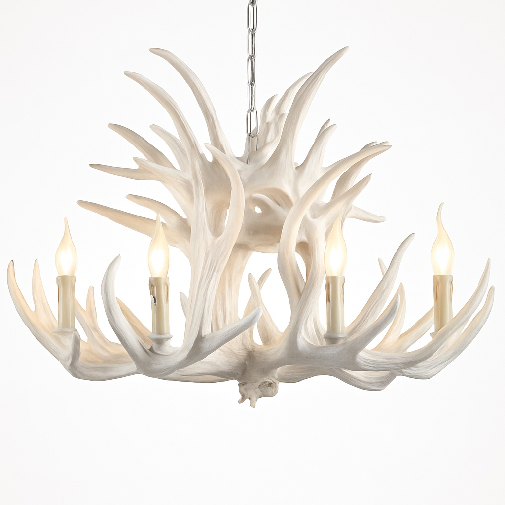 lustre Rétro résine bois salon Restaurant Bar 4/6/9 bras marron blanc E14 corne de cerf lumières décoration de la maison - vue 10 sur 18