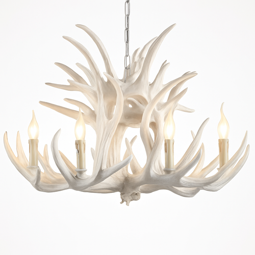 lustre Rétro résine bois salon Restaurant Bar 4/6/9 bras marron blanc E14 corne de cerf lumières décoration de la maison - vue 11 sur 18
