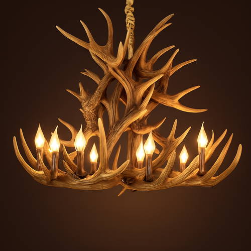 lustre rustique en bois de cerf pour décoration industrielle - vue 2 sur 23