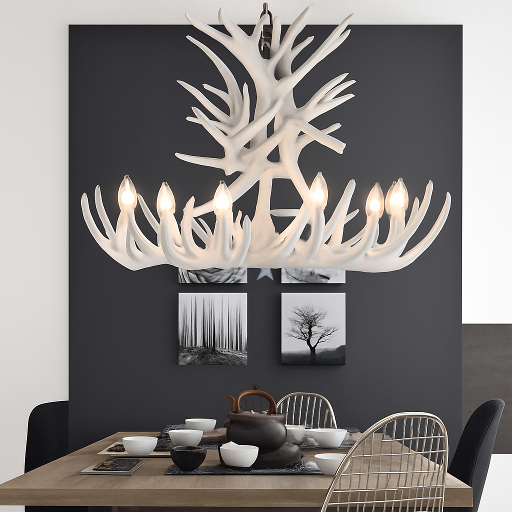 lustre rustique en bois de cerf pour décoration industrielle - vue 4 sur 23