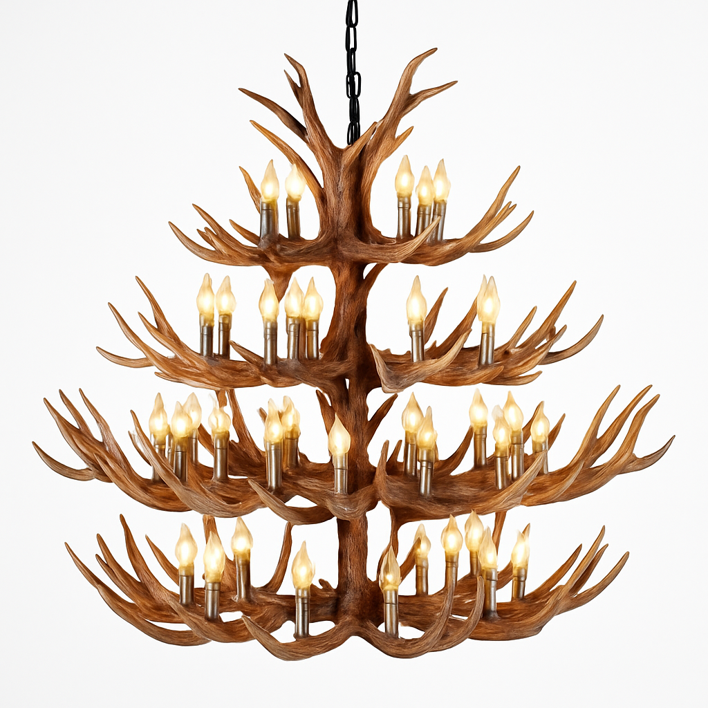 lustre rustique en bois de cerf pour décoration industrielle - vue 5 sur 23