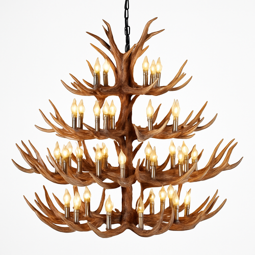 lustre rustique en bois de cerf pour décoration industrielle - vue 6 sur 23