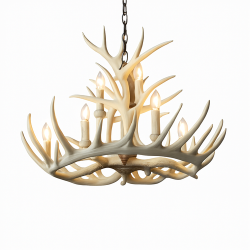 lustre rustique en bois de cerf pour décoration industrielle - vue 7 sur 23
