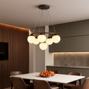 lustre suspendu en bois avec lampe en verre moderne