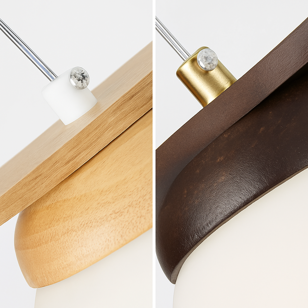 lustre suspendu en bois avec lampe en verre moderne - vue 6 sur 13