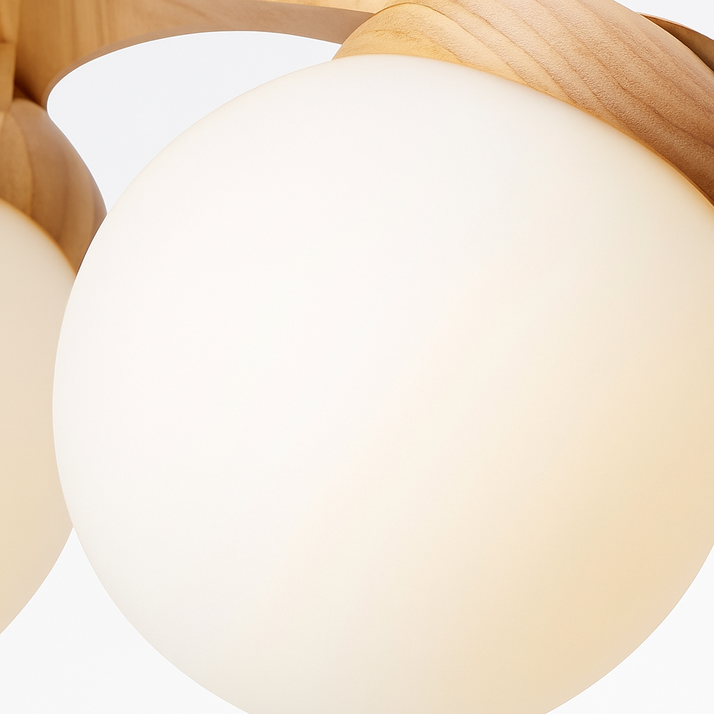 lustre suspendu en bois avec lampe en verre moderne - vue 7 sur 13