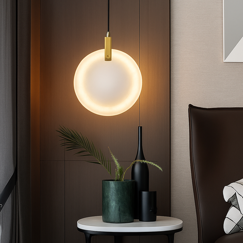 lustre suspendu moderne en marbre pour décoration ronde - vue 2 sur 10