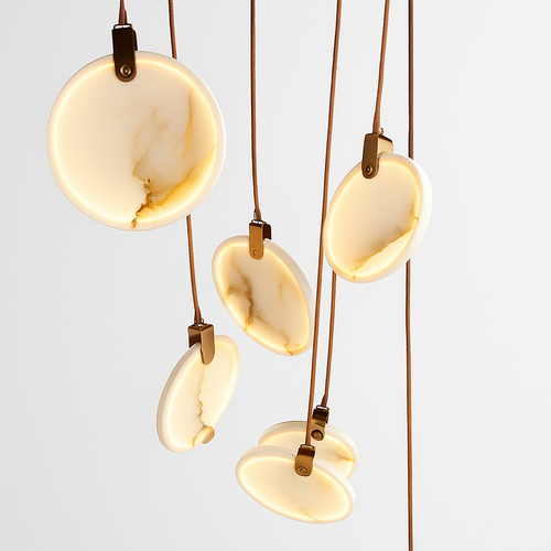 lustre suspendu moderne en marbre pour décoration ronde - vue 5 sur 10