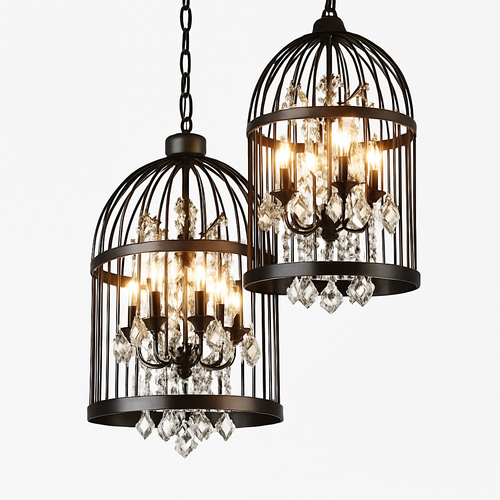 lustre vintage cage à oiseaux en cristal pour bars et restaurants