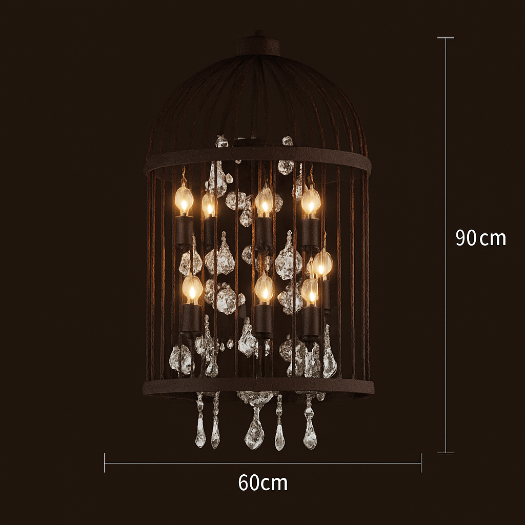 lustre vintage cage à oiseaux en cristal pour bars et restaurants - vue 11 sur 11